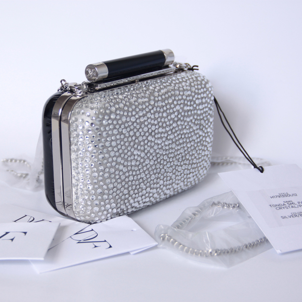 DVF Diane Von Furstenberg Silver Black Clutch Bag
